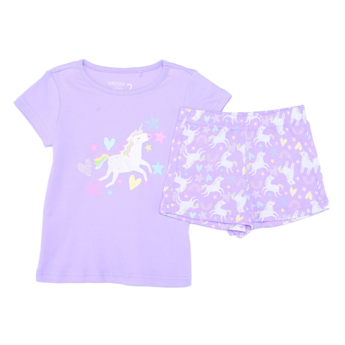 YAMP - Pijama Cintura elásticada para Niña 2 piezas con Estampado Manga corta de Algodón Yamp
