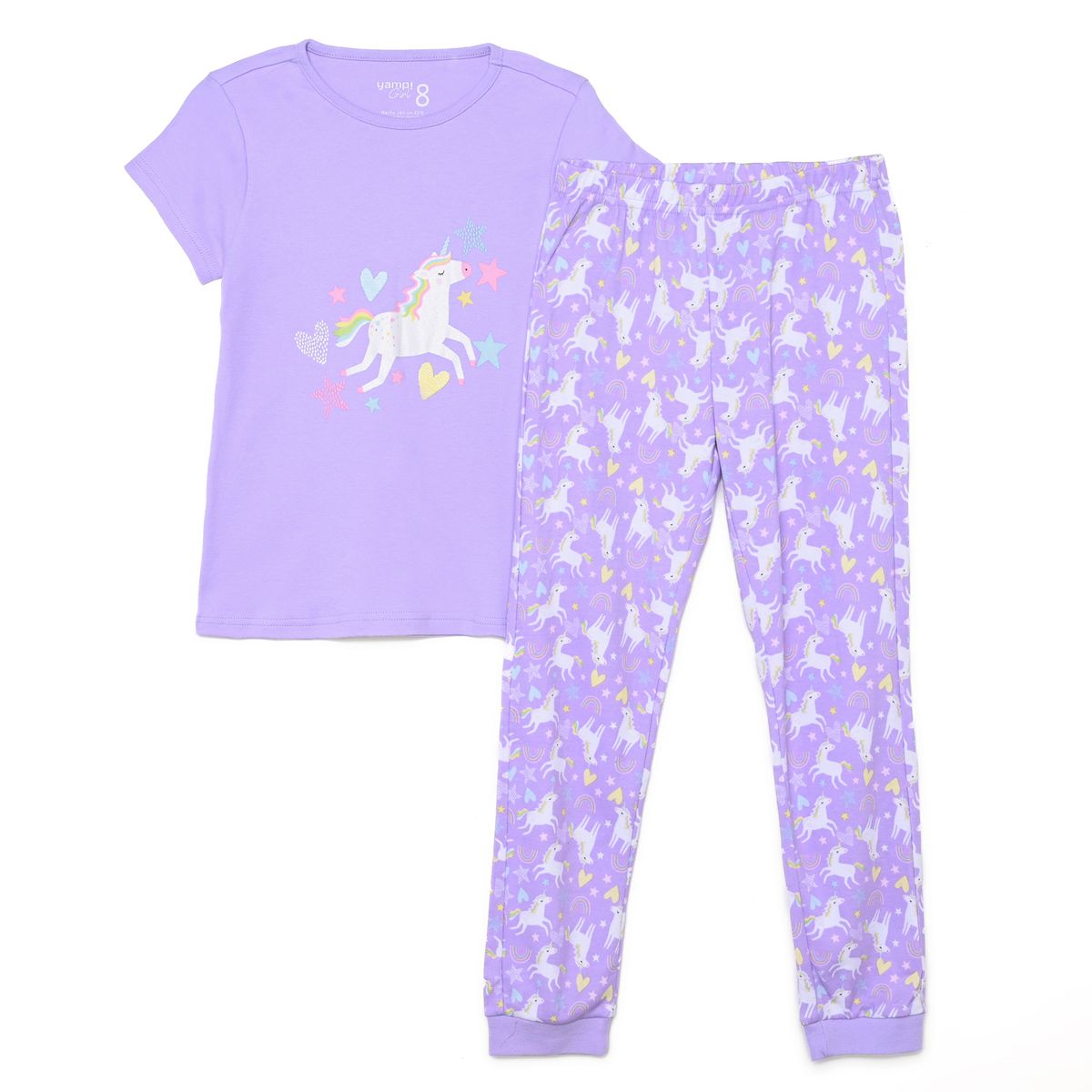 YAMP - Pijama Cintura elásticada para Niña 2 piezas con Estampado Manga corta de Algodón Yamp