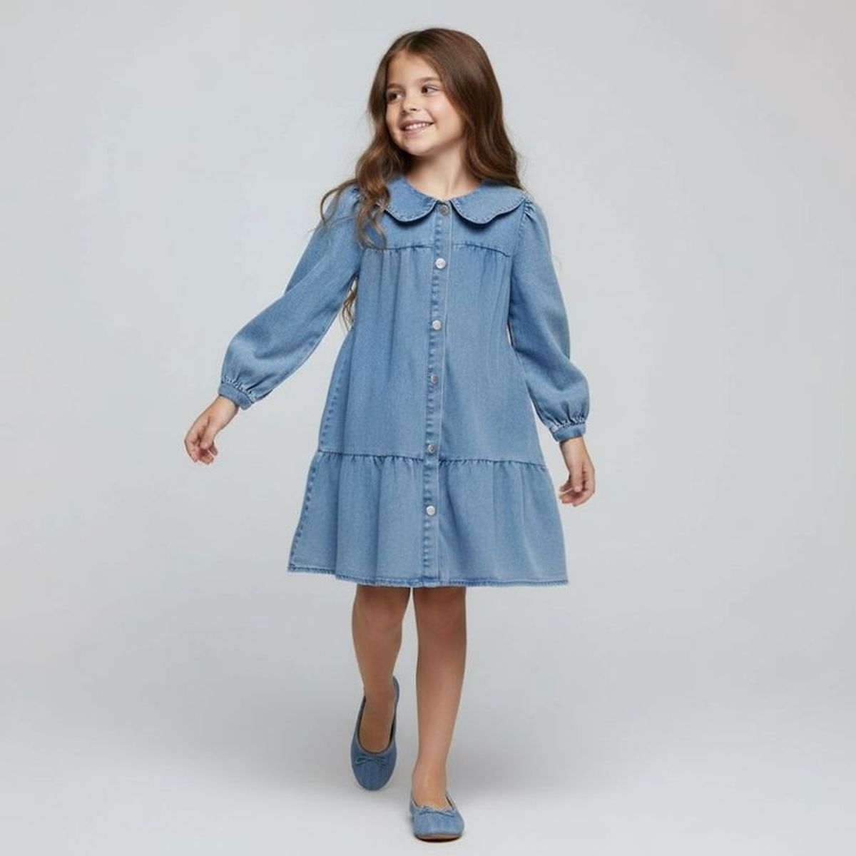 YAMP - Vestido para Niña Manga larga de Algodón Yamp