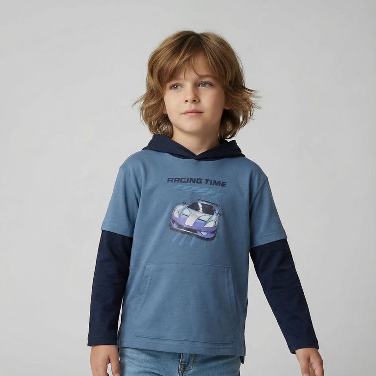 YAMP - Camiseta manga larga para Niño con Estampado Con capucha Manga larga de Algodón Yamp