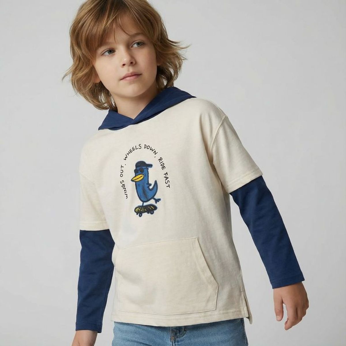 YAMP - Camiseta manga larga para Niño con Estampado Con capucha Manga larga de Algodón Yamp