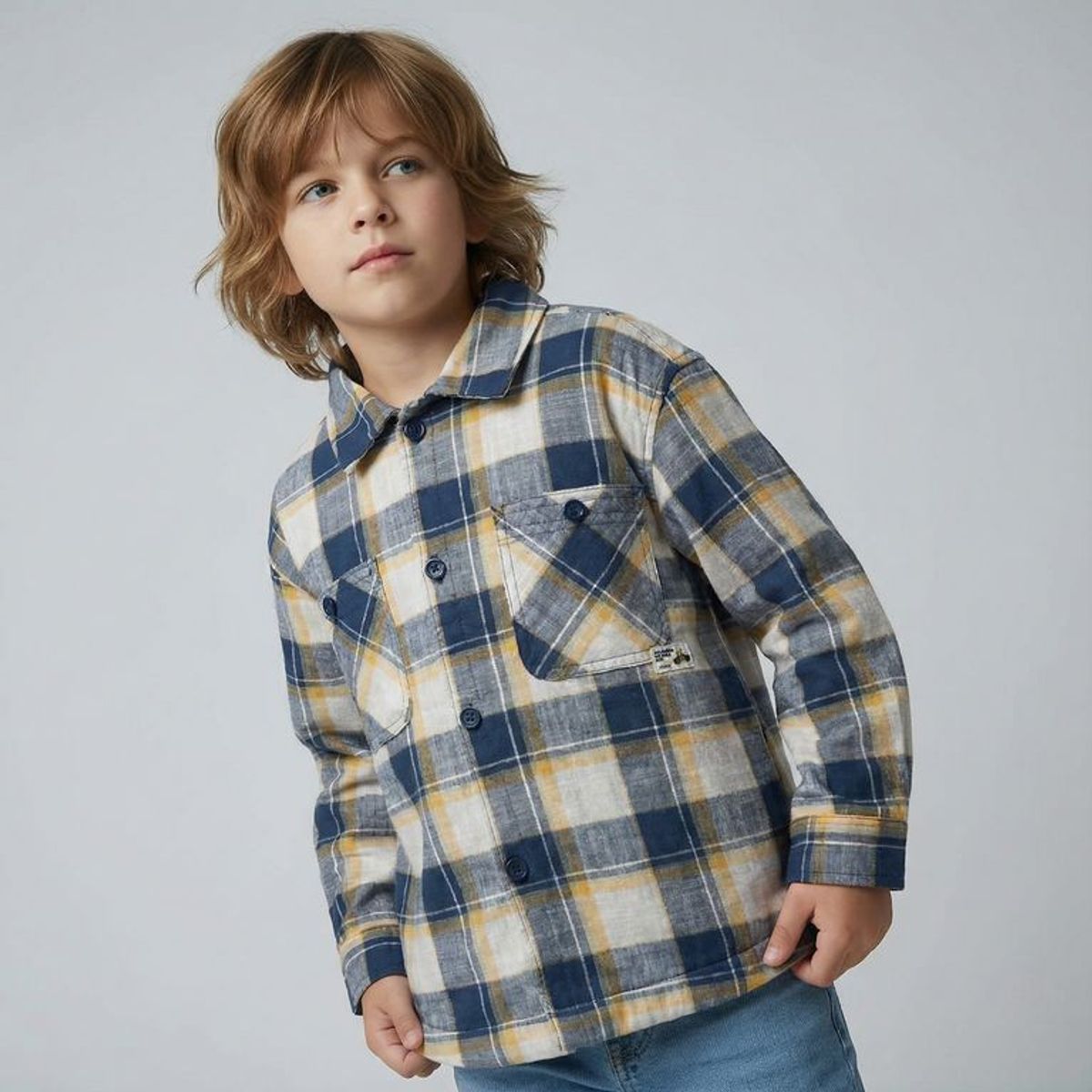 YAMP - Camisa para Niño de Cuadros Manga larga de Algodón Yamp