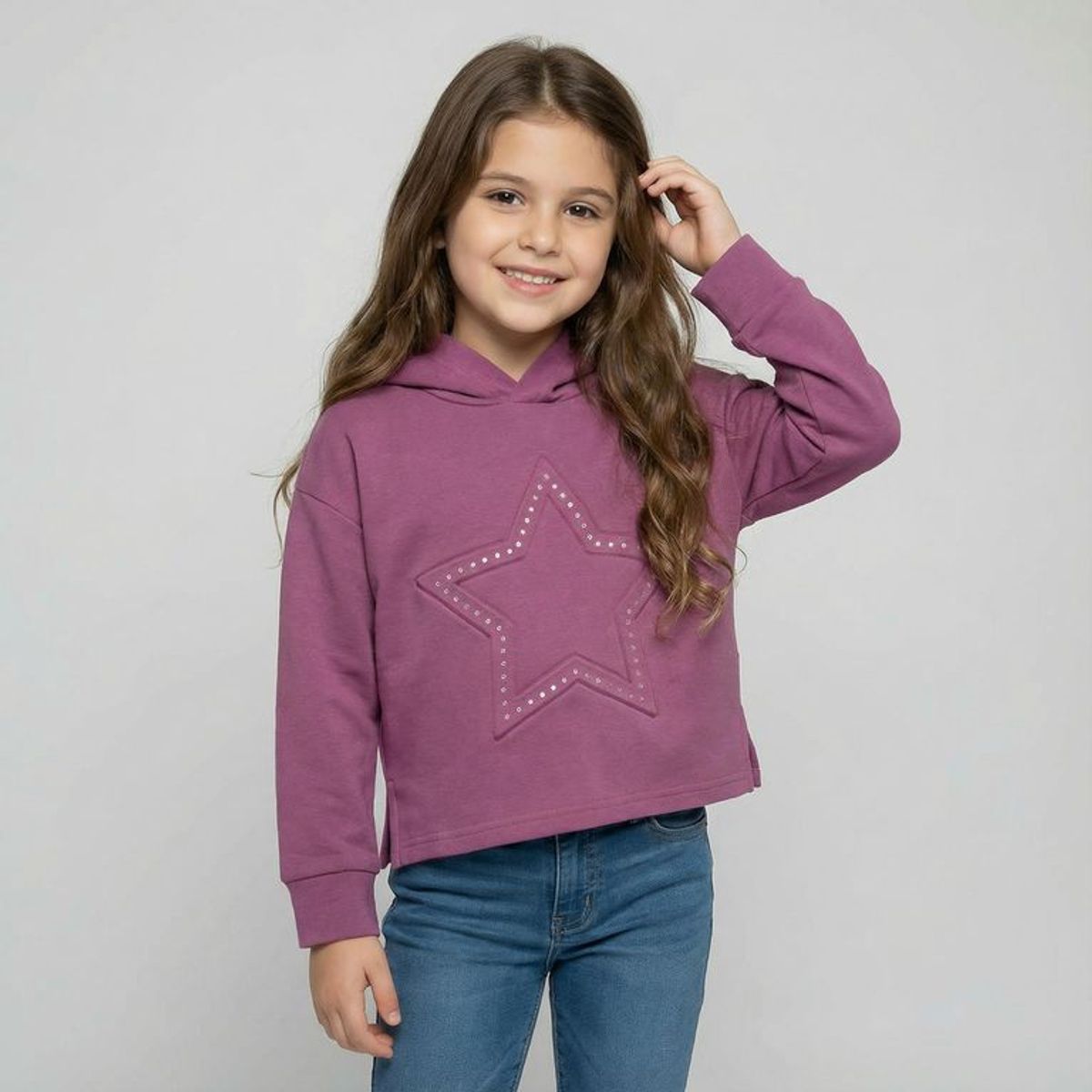 YAMP - Saco Con capucha para Niña con aplique de Algodón Yamp