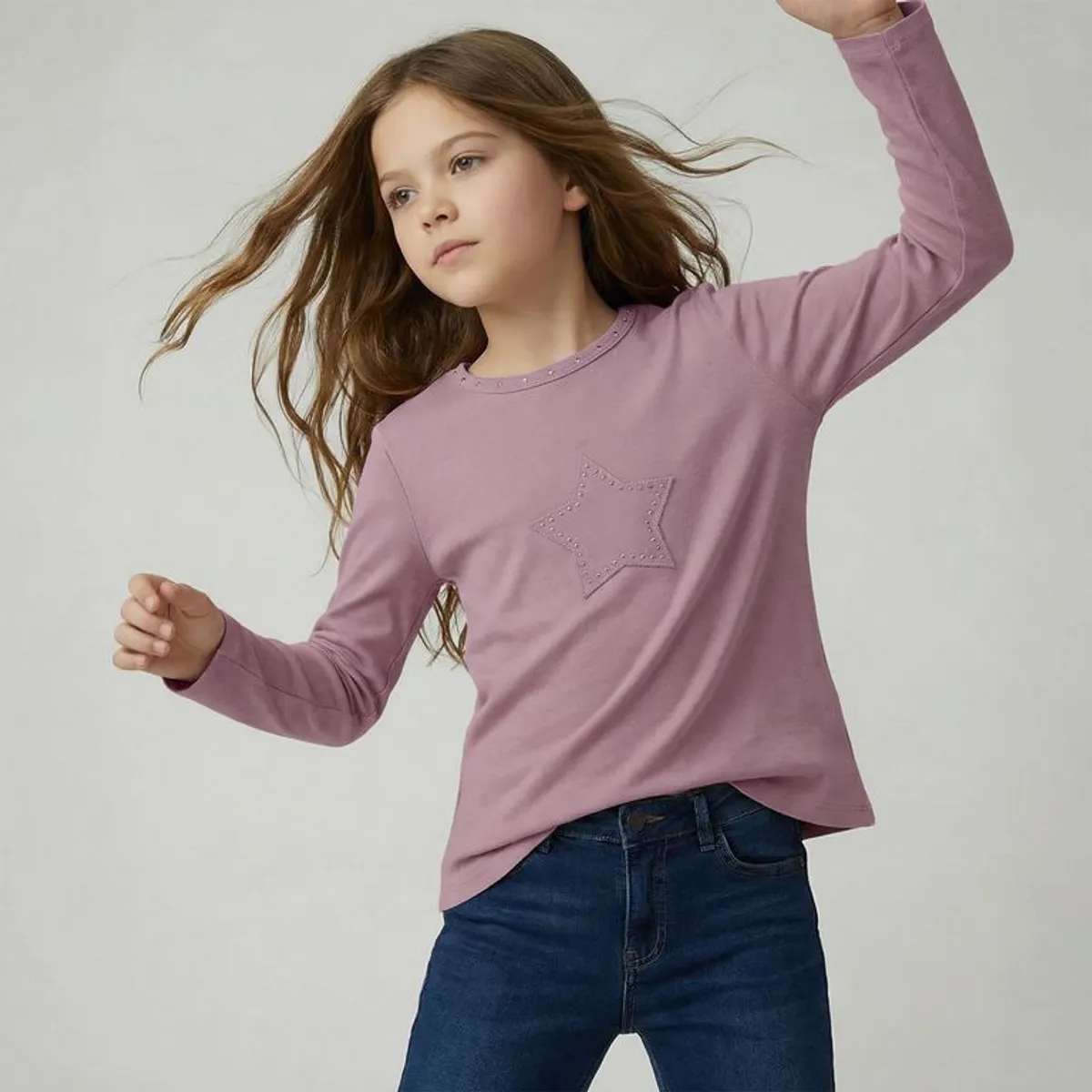 YAMP - Camiseta manga larga para Niña con aplique de Algodón Yamp