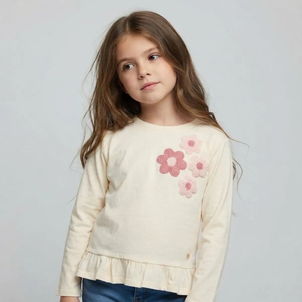 YAMP - Camiseta manga larga para Niña con aplique de Algodón Yamp 