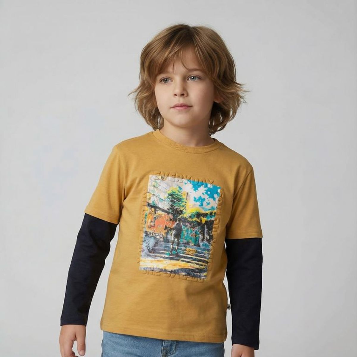 YAMP - Camiseta para Niño con Estampado  Manga larga de Algodón Yamp