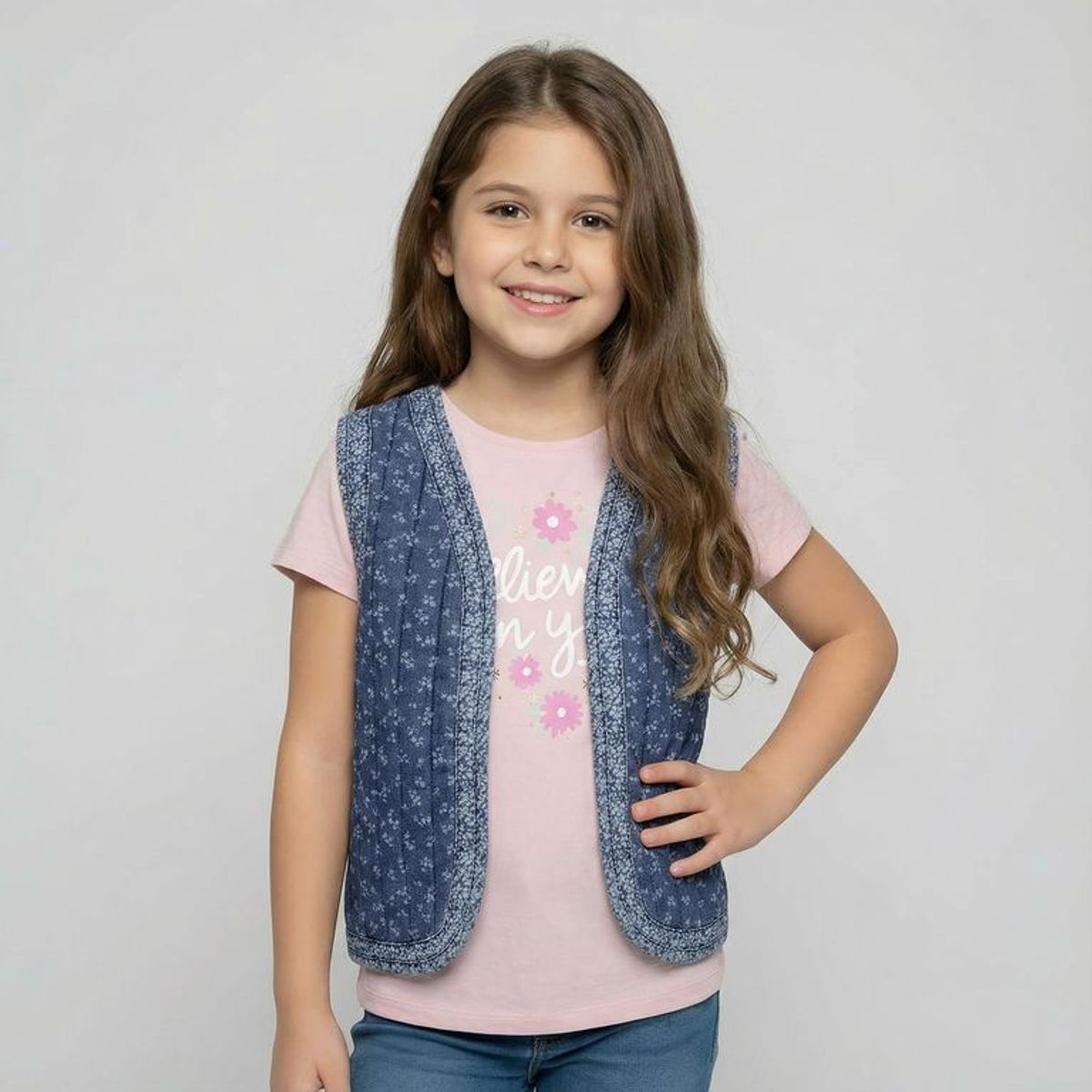 YAMP - Chaleco para Niña con Flores de Algodón Yamp