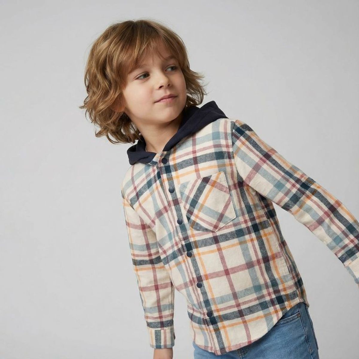 YAMP - Camisa para Niño de Cuadros Con capucha Manga larga de Algodón Yamp