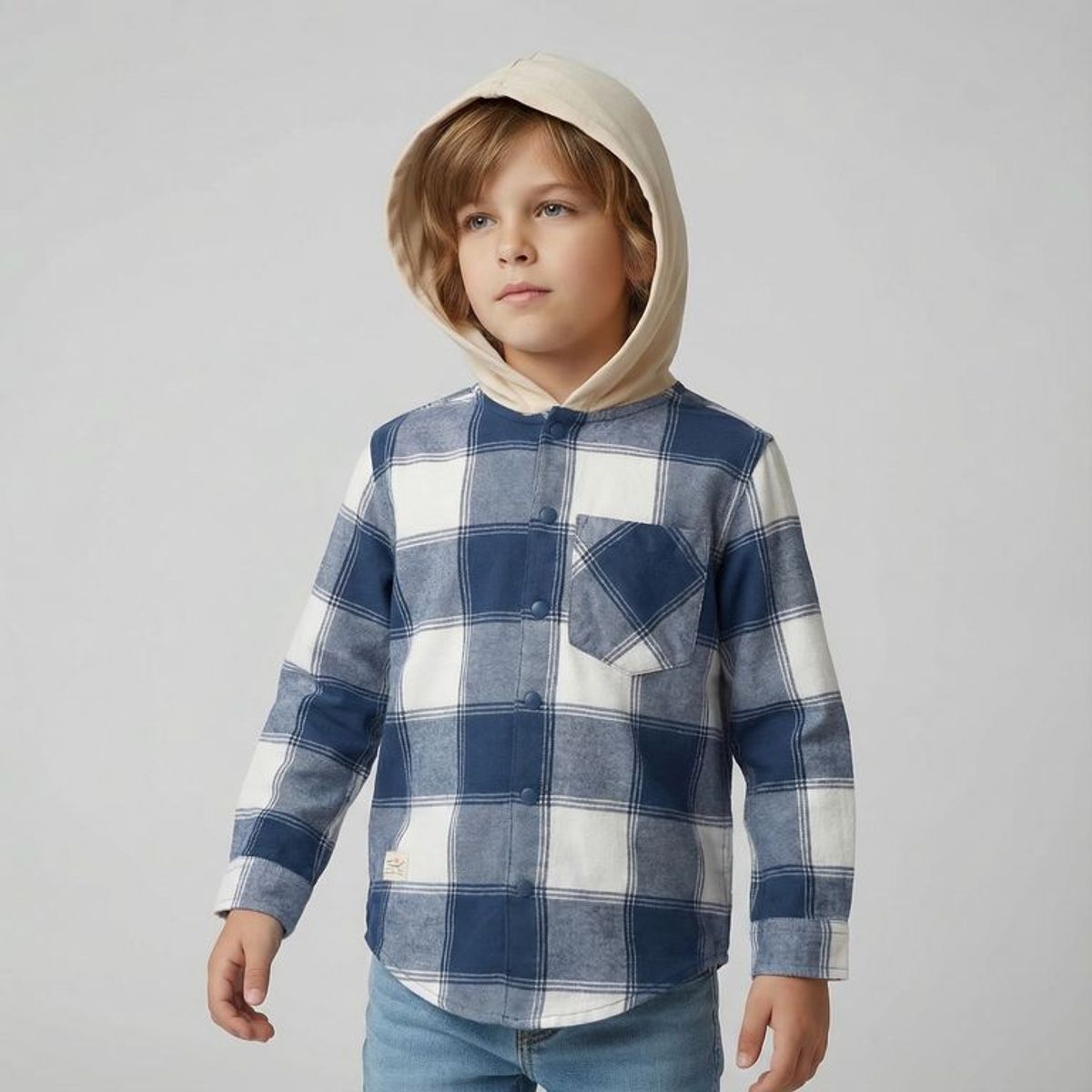 YAMP - Camisa para Niño de Cuadros Con capucha Manga larga de Algodón Yamp