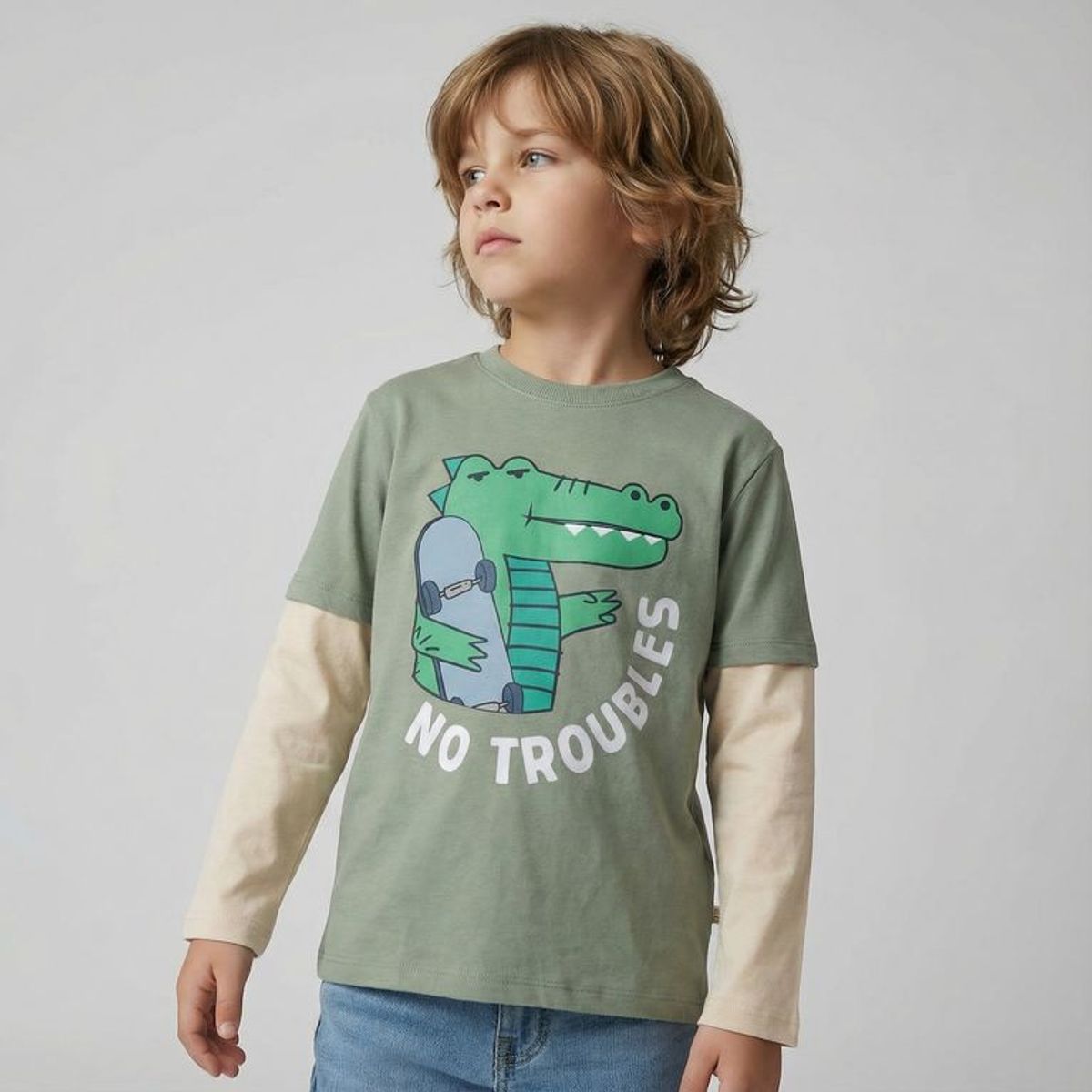 YAMP - Camiseta para Niño con Estampado  Manga larga de Algodón Yamp