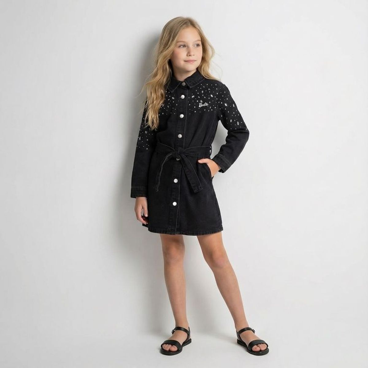 BARBIE - Vestido para Niña con Taches  de Algodón Barbie