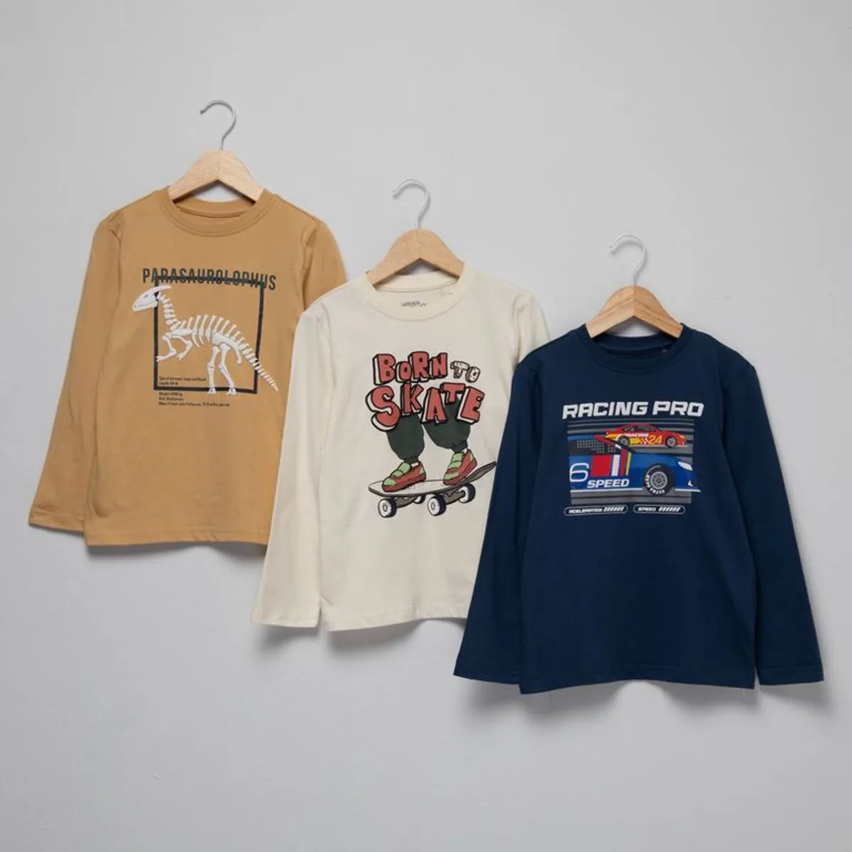 YAMP - Camisetas para Niño Pack de 3 unidades con Estampado Manga larga de Algodón Yamp