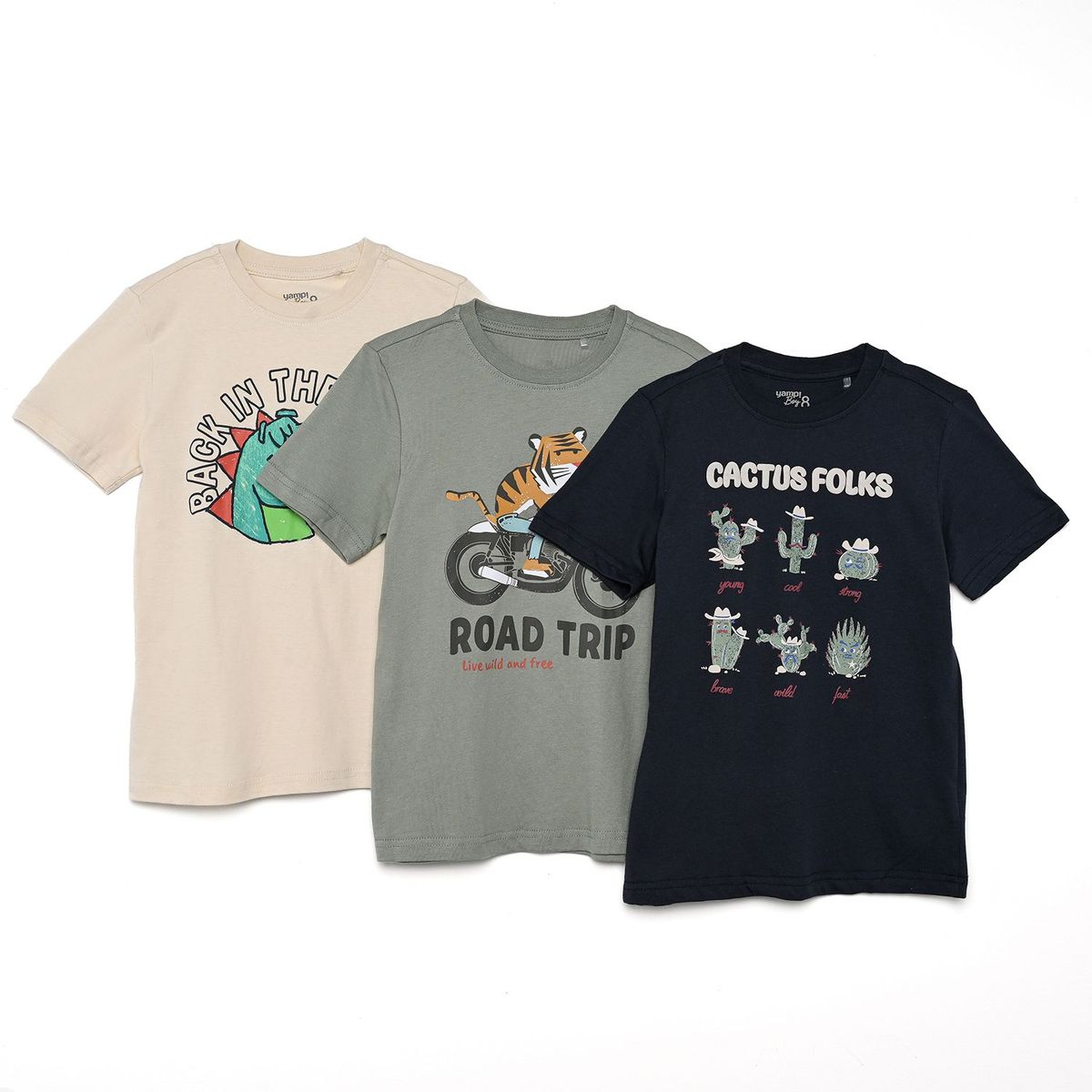 YAMP - Camisetas para Niño Pack de 3 unidades con Estampado Manga corta de Algodón Yamp