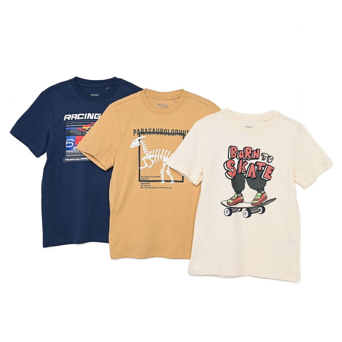 YAMP - Camisetas para Niño Pack de 3 unidades con Estampado Manga corta de Algodón Yamp