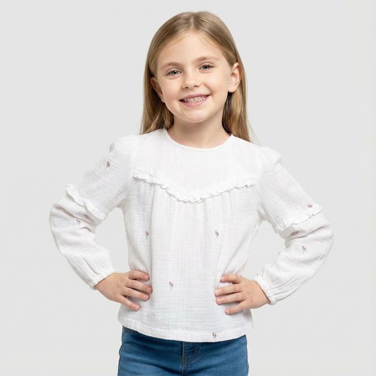 CONIGLIO - Blusa para Niña con Bordado  Manga larga de Algodón Coniglio