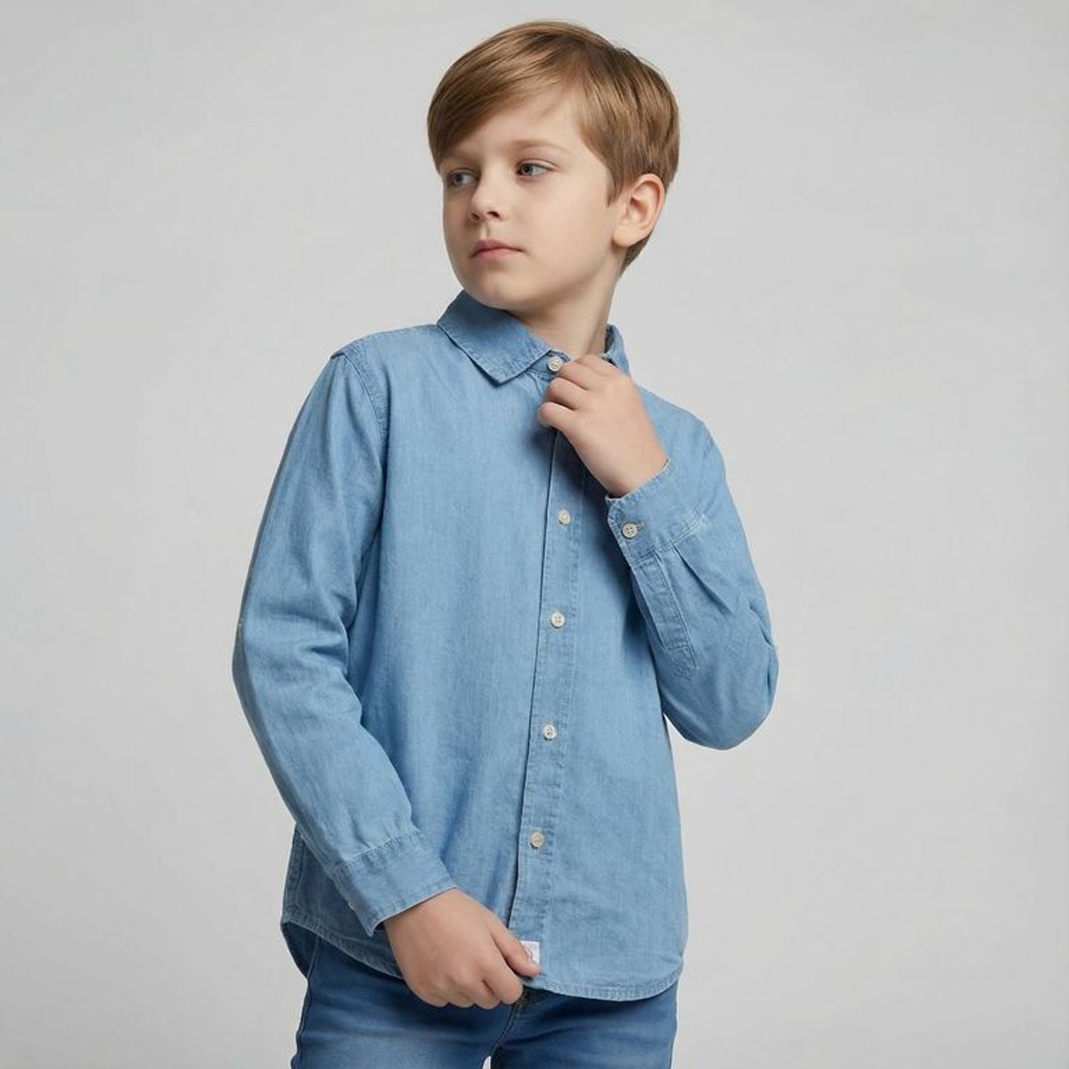 CONIGLIO - Camisa para Niño Denim Manga larga de Algodón Coniglio