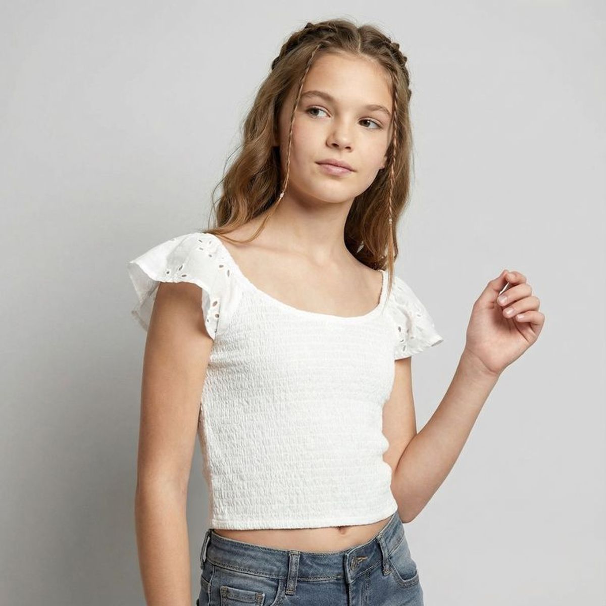 ELV - Blusa para Niña Ojalillo Manga corta de Algodón Elv