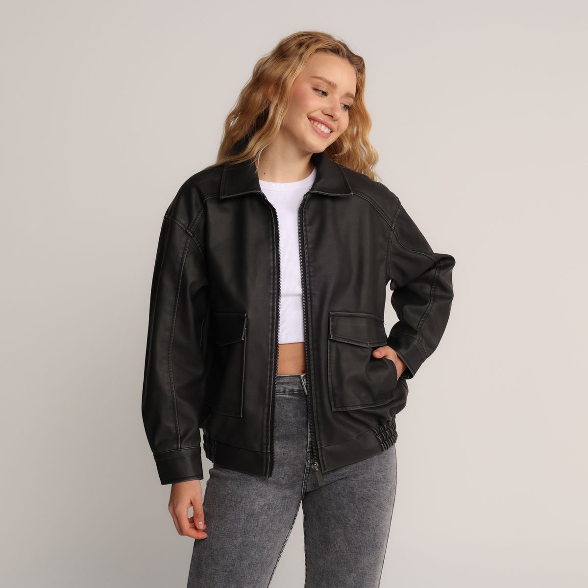 SYBILLA - Chaqueta Mujer Efecto cuero Sybilla