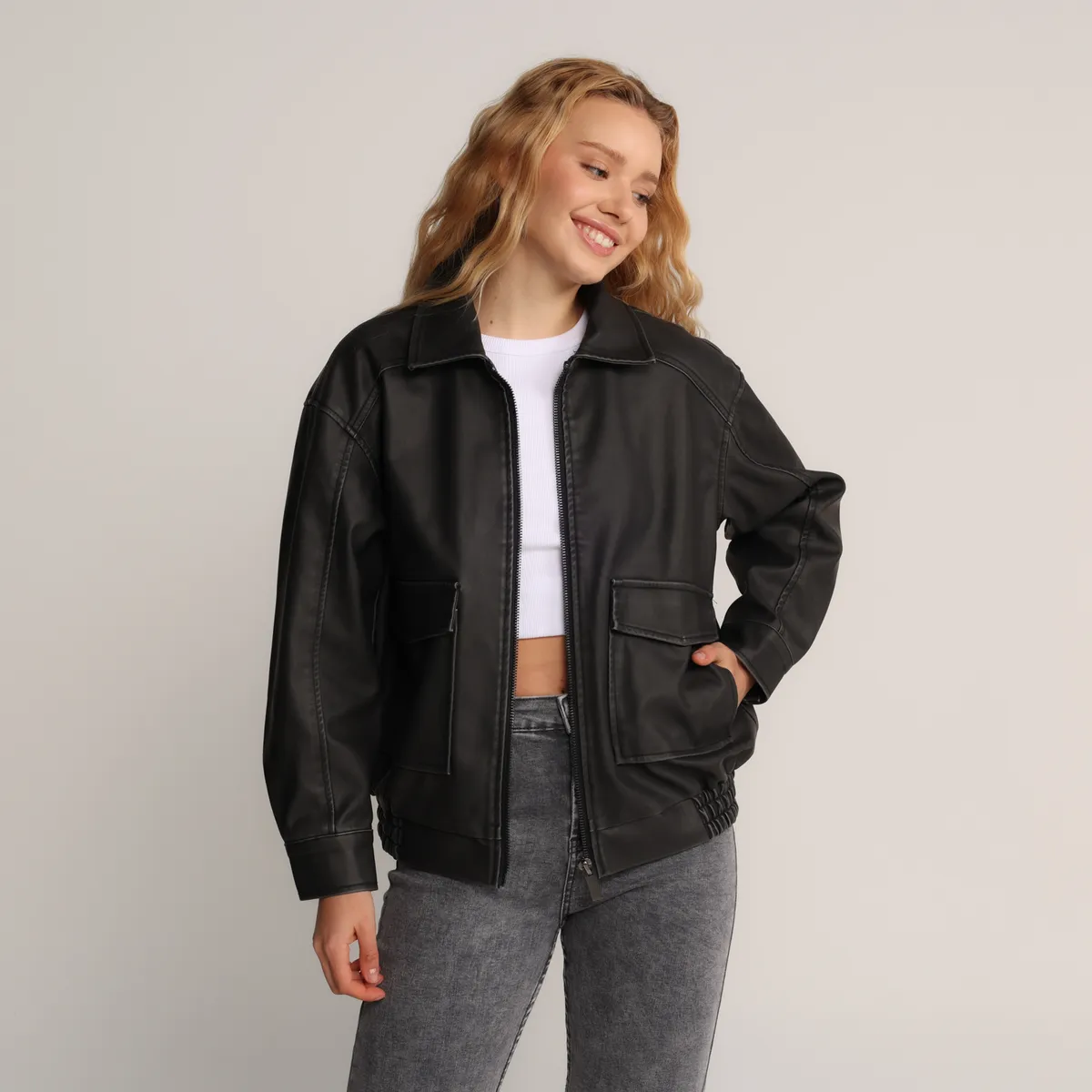 SYBILLA - Chaqueta Mujer Efecto cuero Sybilla