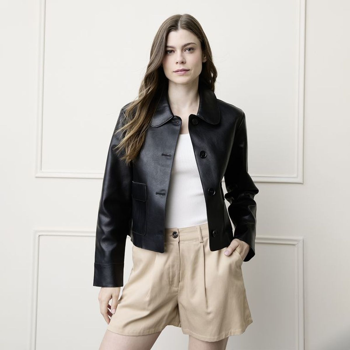 BASEMENT - Chaqueta Mujer Efecto cuero Basement