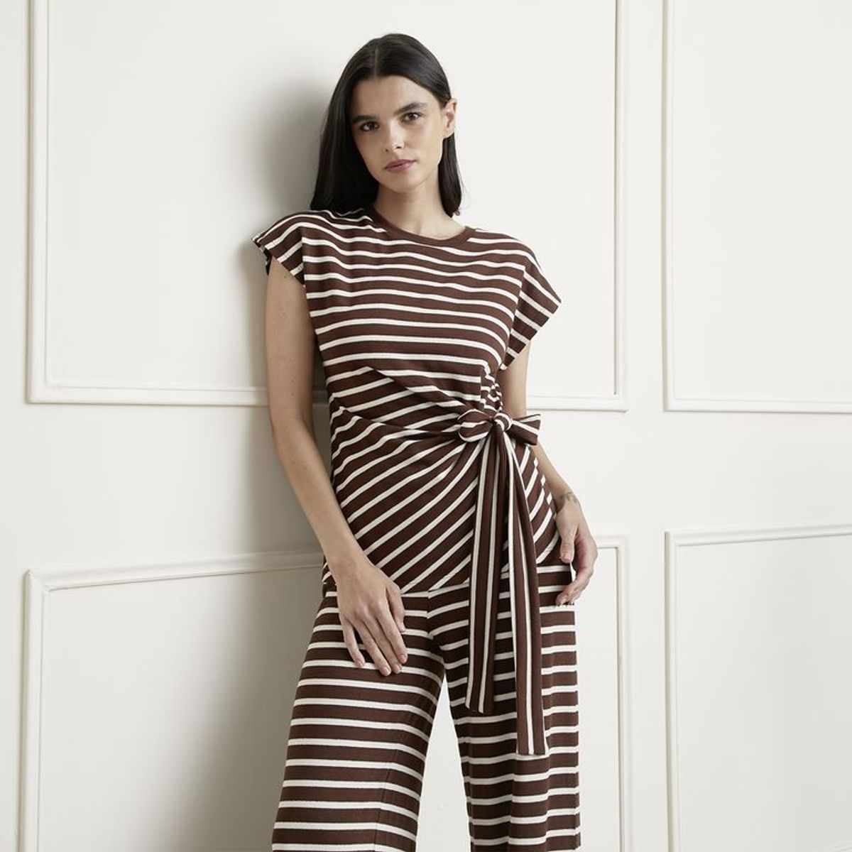 BASEMENT - Camiseta Mujer de Rayas Manga corta Basement