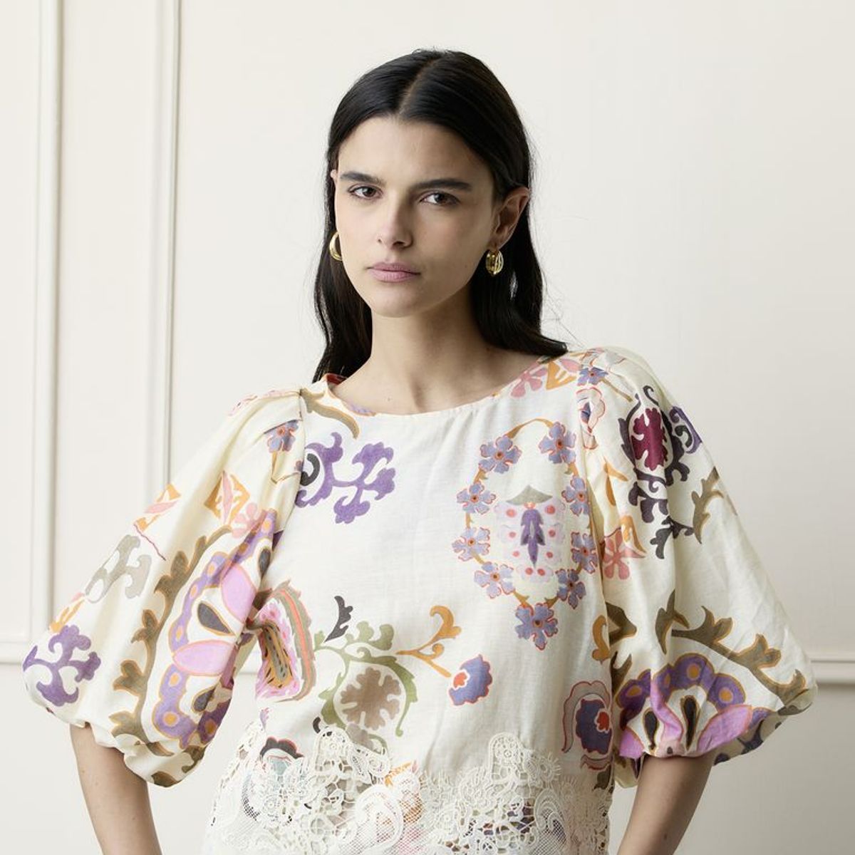 BASEMENT - Blusa Mujer con Estampado Manga corta de Lino Basement