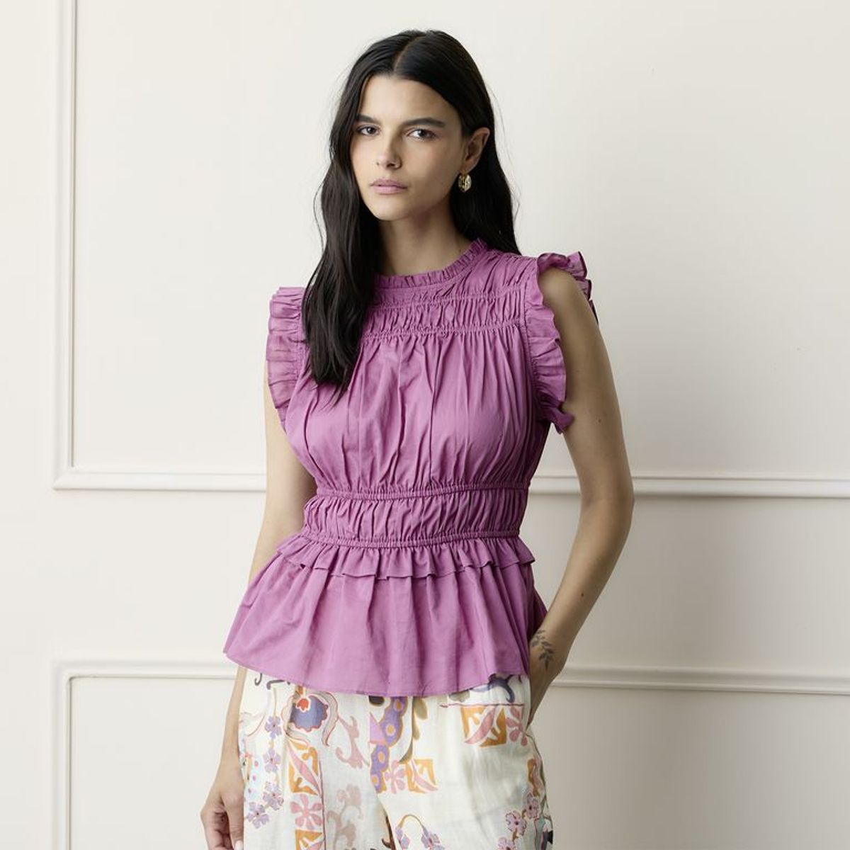 BASEMENT - Blusa Mujer con Boleros Sin mangas de Algodón Basement