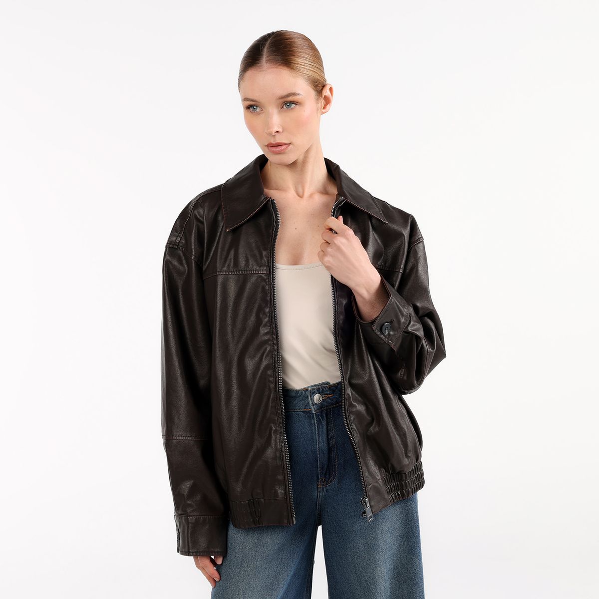 BASEMENT - Chaqueta Mujer Efecto cuero Basement