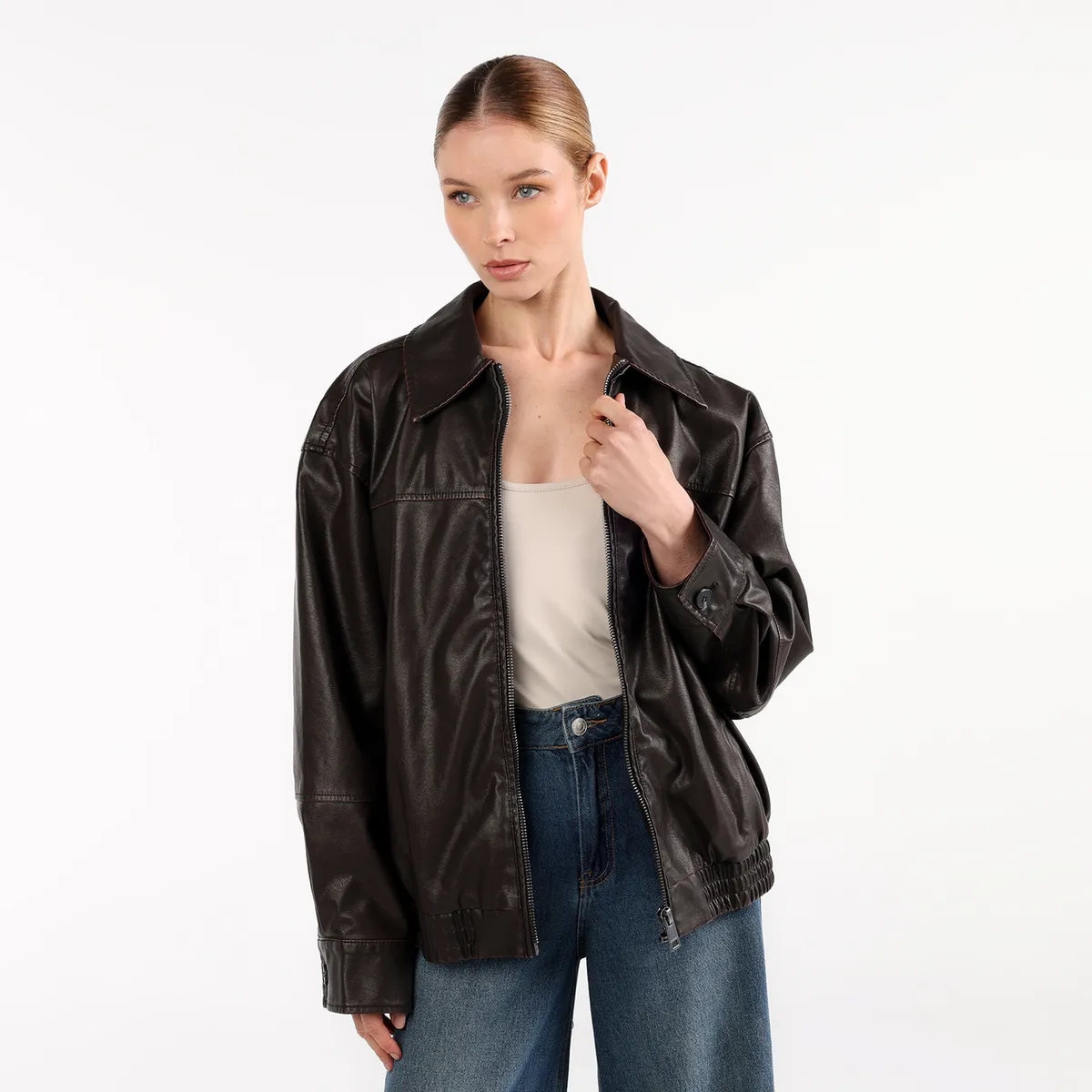 BASEMENT - Chaqueta Mujer Efecto cuero Basement