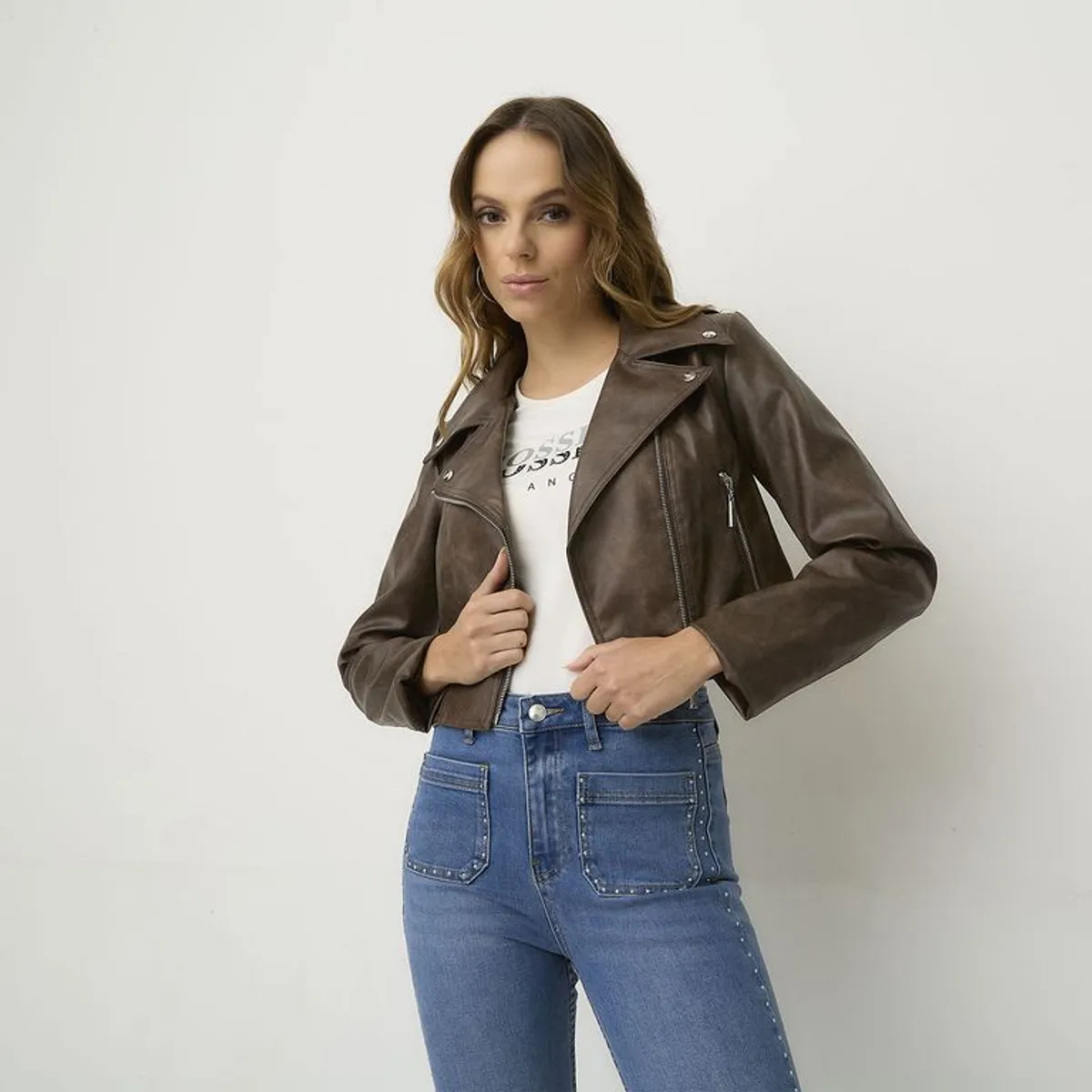 MOSSIMO - Chaqueta Efecto cuero Mujer Tipo biker Slim fit Mossimo