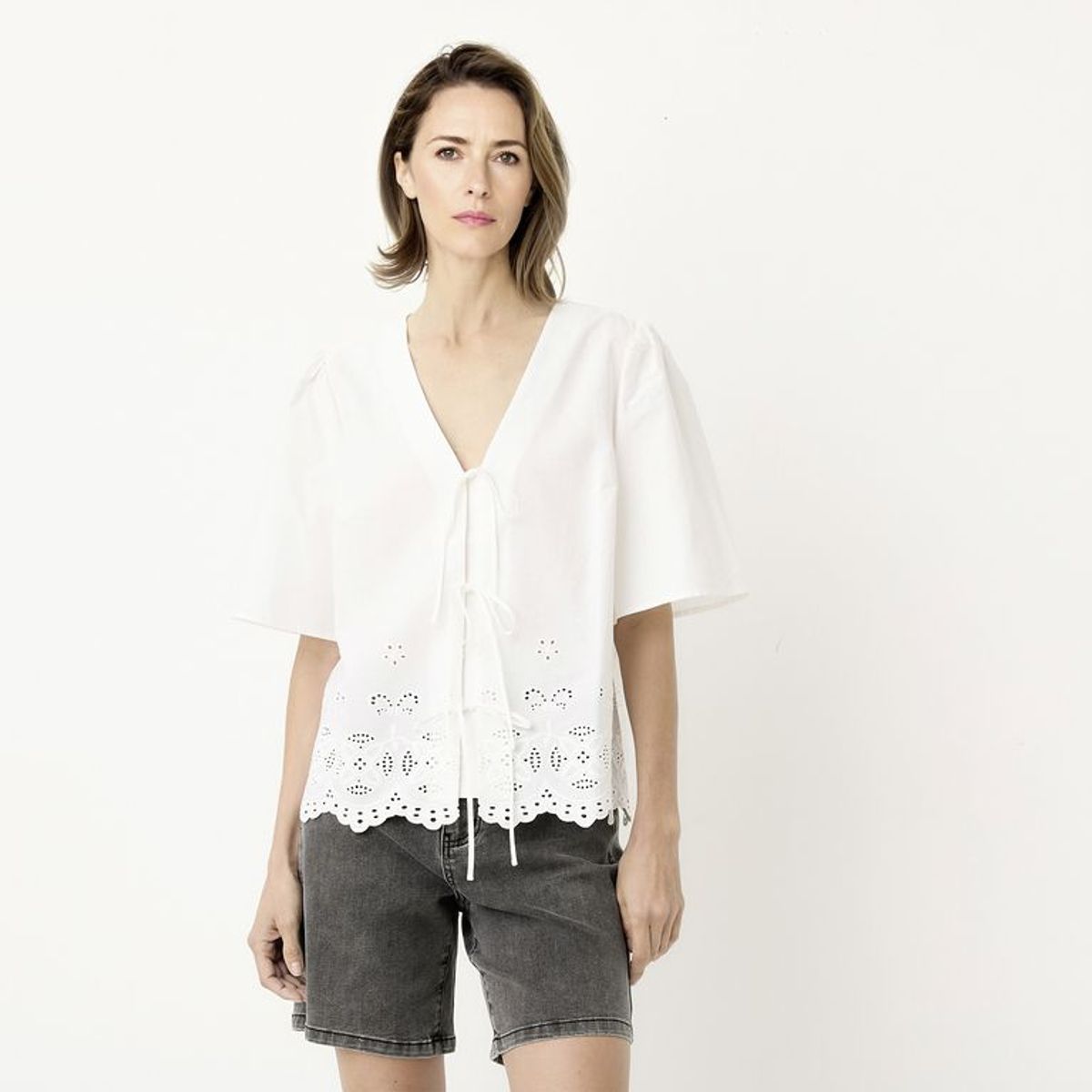 NEWPORT - Blusa Mujer con Bordado Manga corta de Algodón Newport