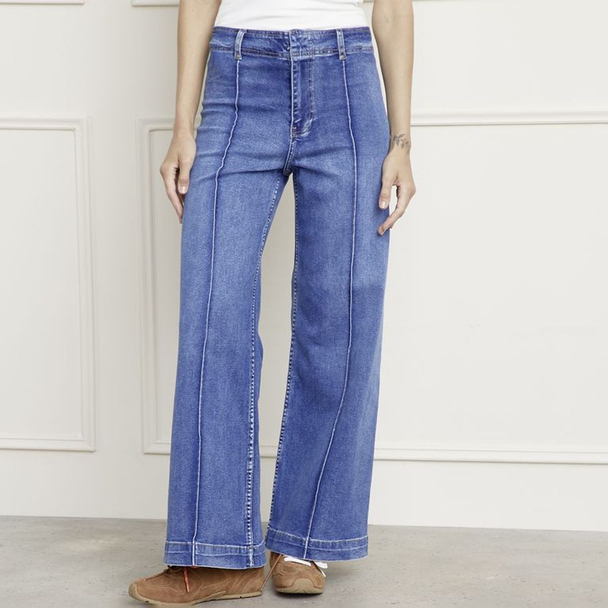 BASEMENT - Jean Wide leg Mujer Tiro medio de Algodón Basement