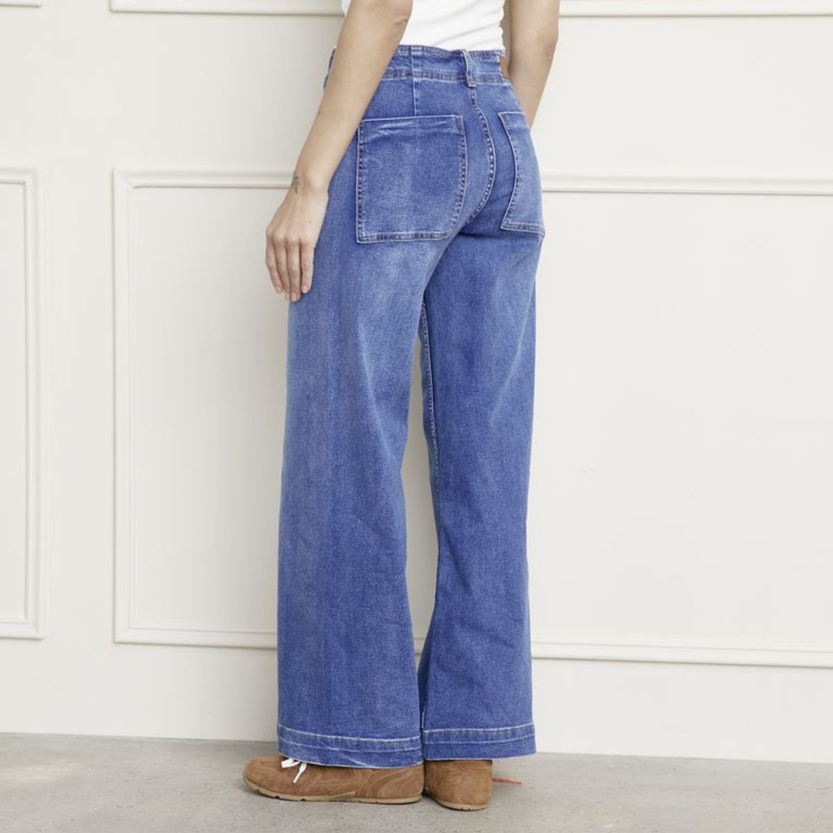 BASEMENT - Jean Wide leg Mujer Tiro medio de Algodón Basement