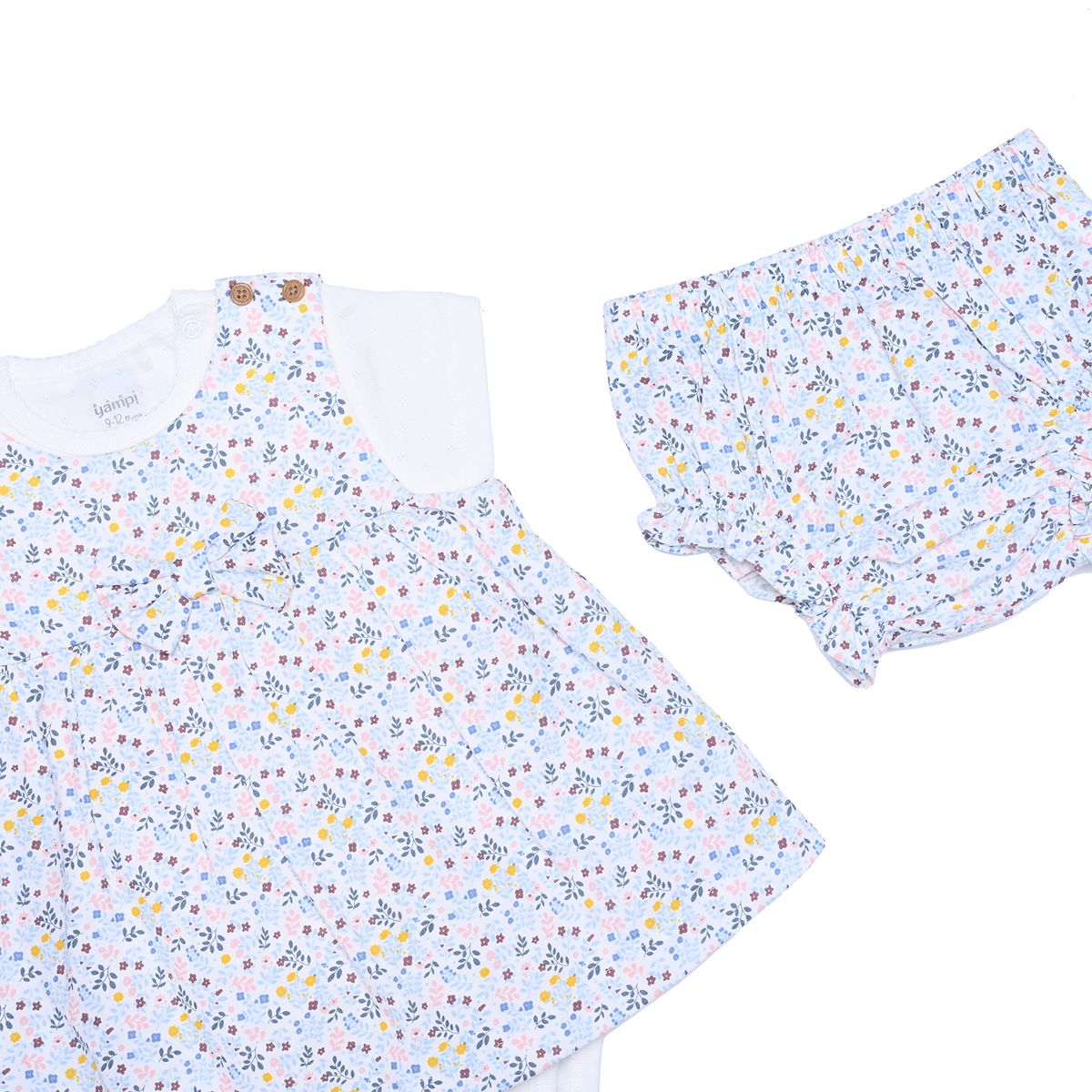 YAMP - Conjunto Vestido + Body manga corta + Calzoncito para Bebé niña en Lyocell Yamp
