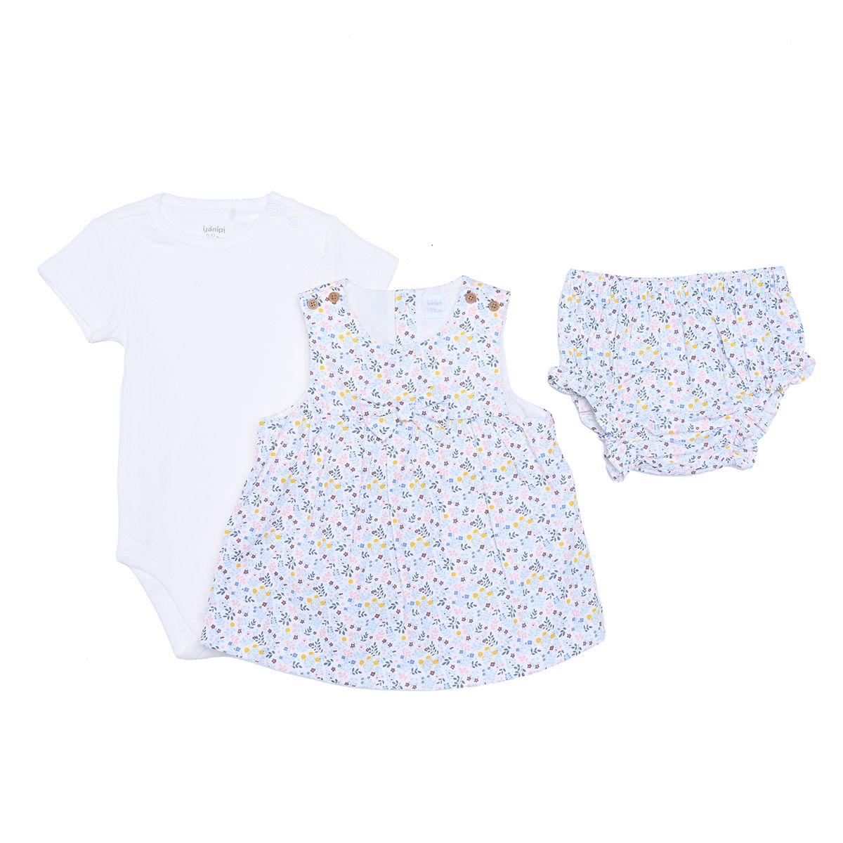 YAMP - Conjunto Vestido + Body manga corta + Calzoncito para Bebé niña en Lyocell Yamp