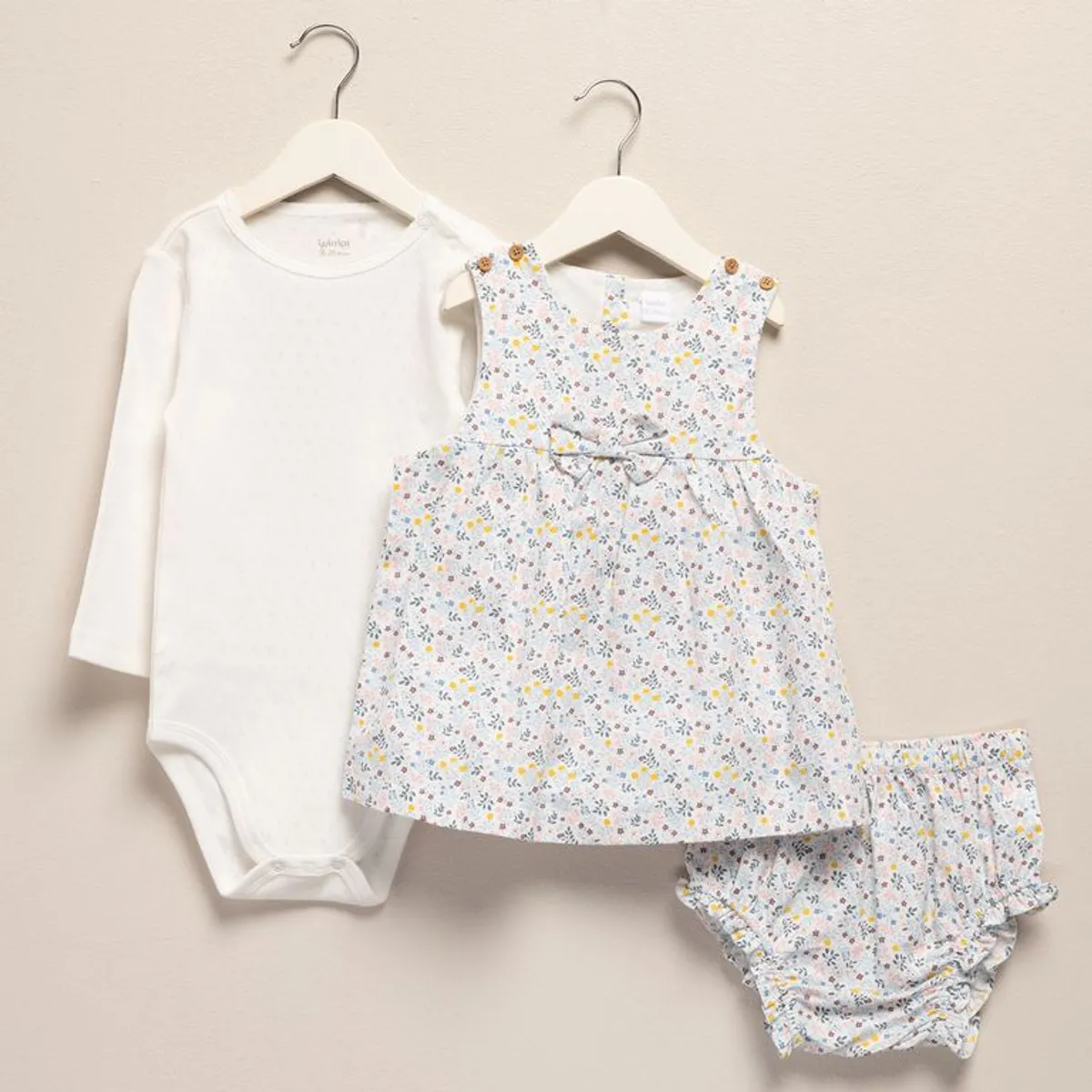 YAMP - Conjunto Vestido + Body manga larga + Calzoncito para Bebé niña en Lyocell Yamp