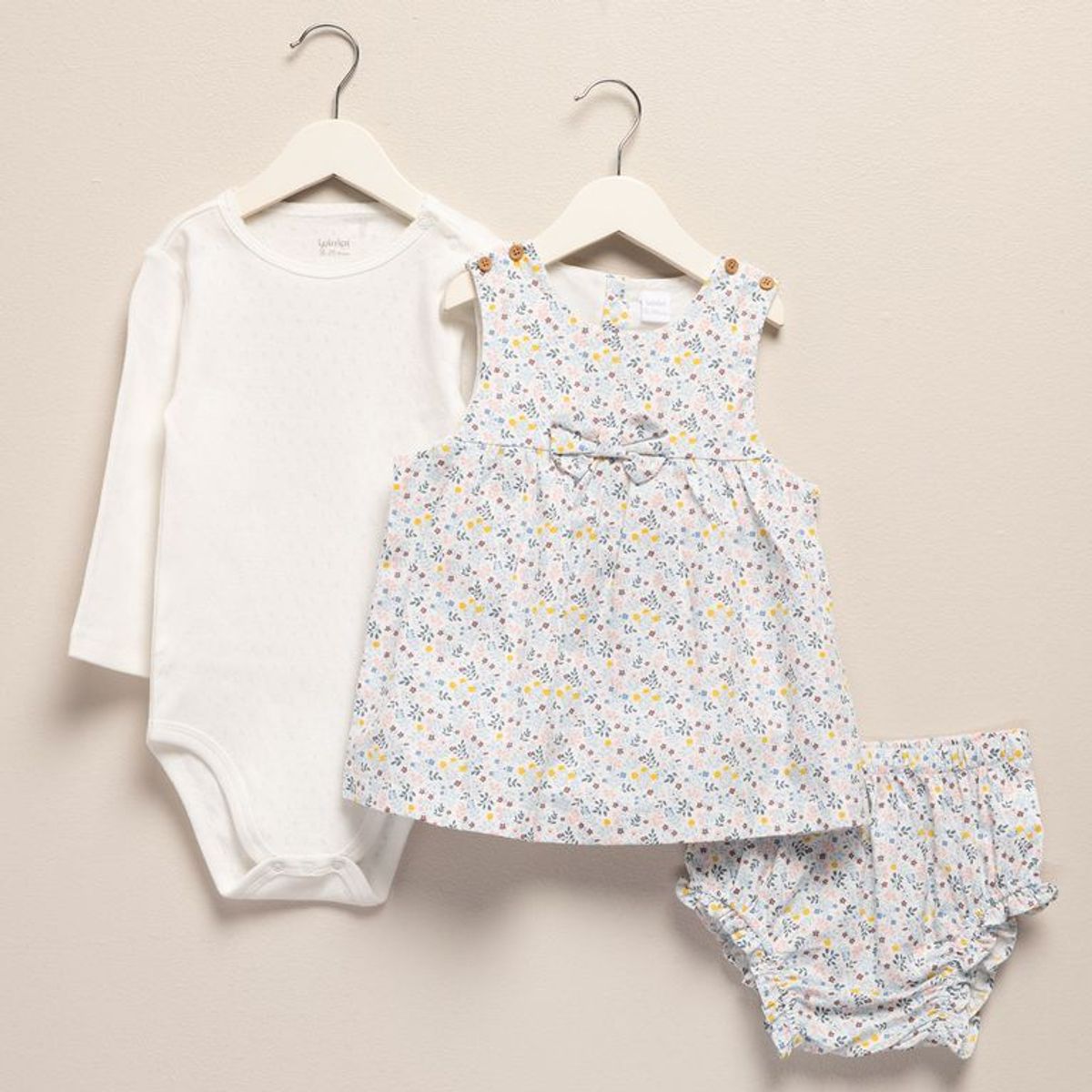 YAMP - Conjunto Vestido + Body manga larga + Calzoncito para Bebé niña en Lyocell Yamp