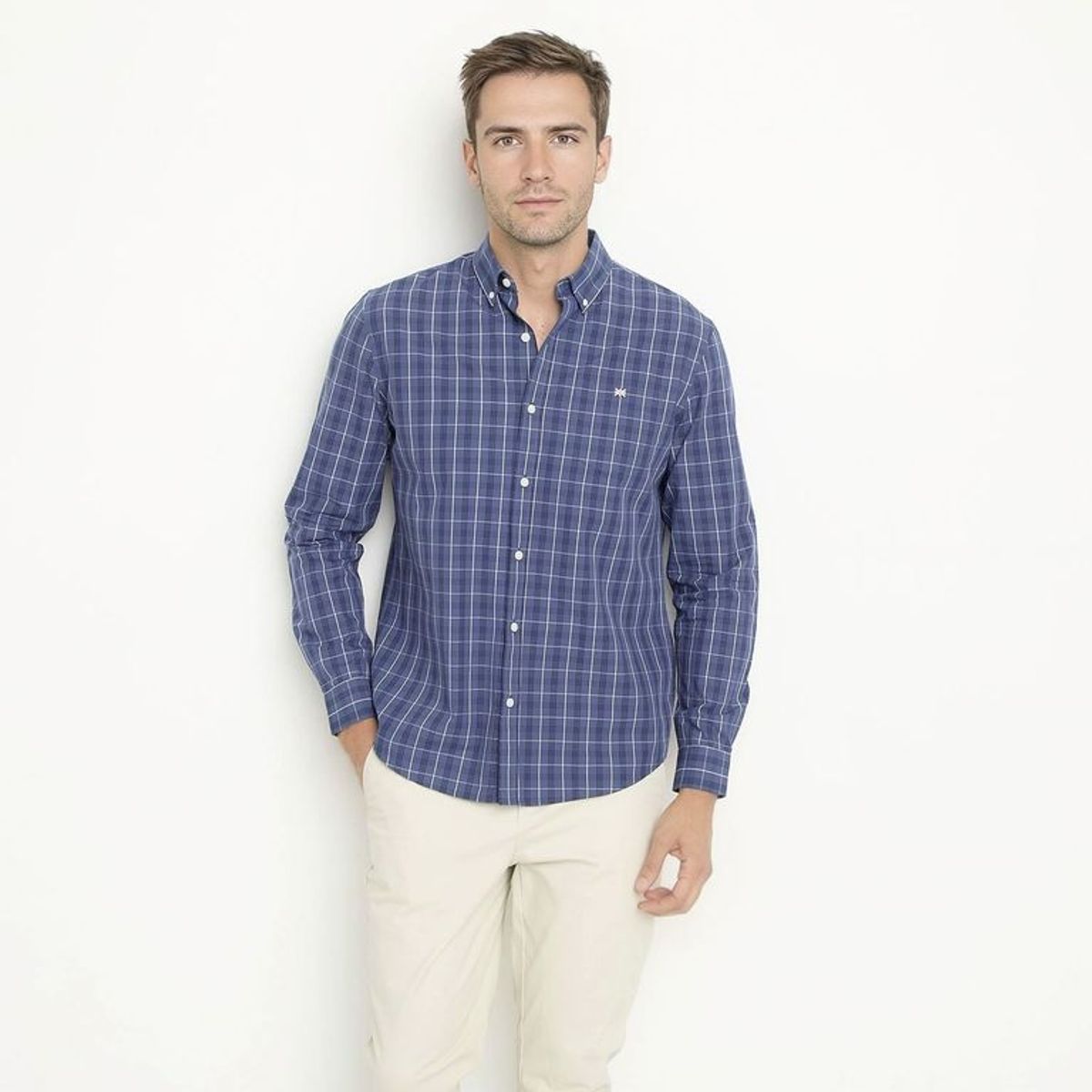 UNIVERSITY CLUB - Camisa Hombre  de Cuadros Manga larga Classic fit de Algodón University Club