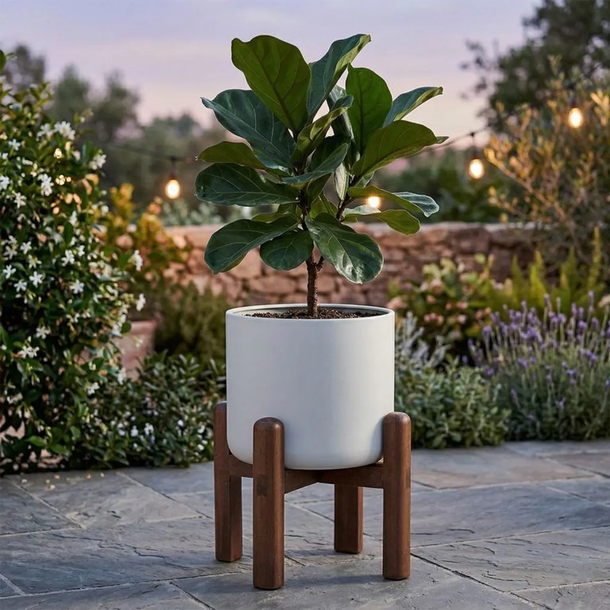 MICA - Macetero Con Pedestal De Madera 23X17 Cm Decoración Mica