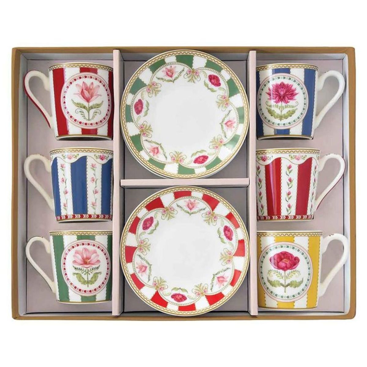  - Tazas Con Plato Porcelana Flowery Setx6  100 Ml 6 X 7 Cm