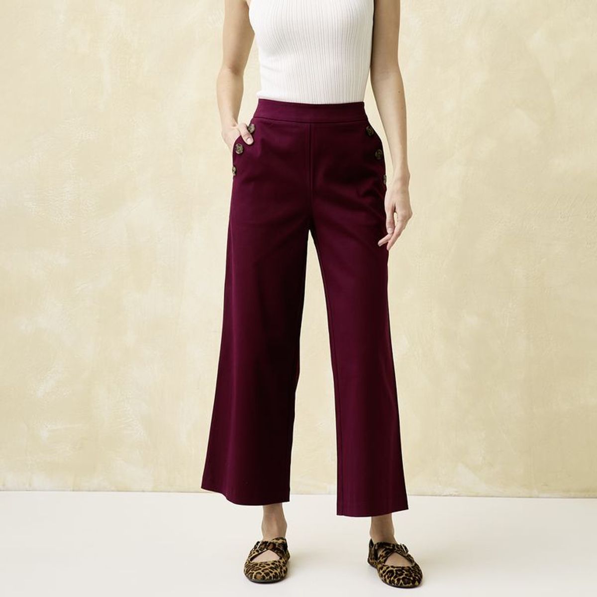 UNIVERSITY CLUB - Pantalón Recto Mujer Tiro medio de Algodón Iniversity Club