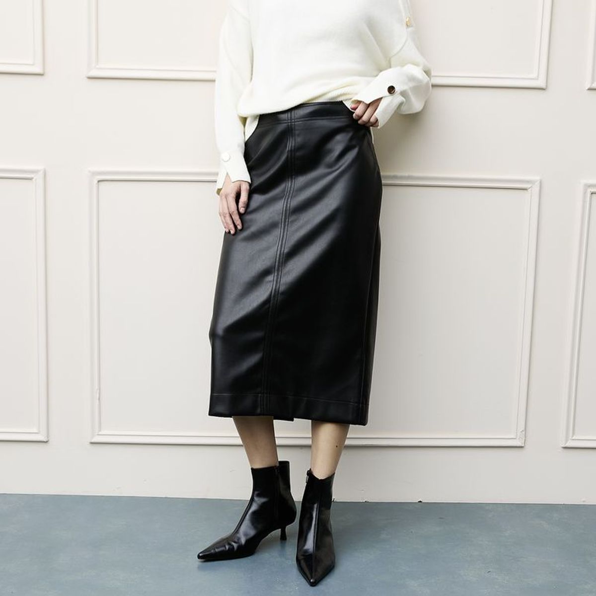 BASEMENT - Falda Midi Mujer Efecto cuero Basement