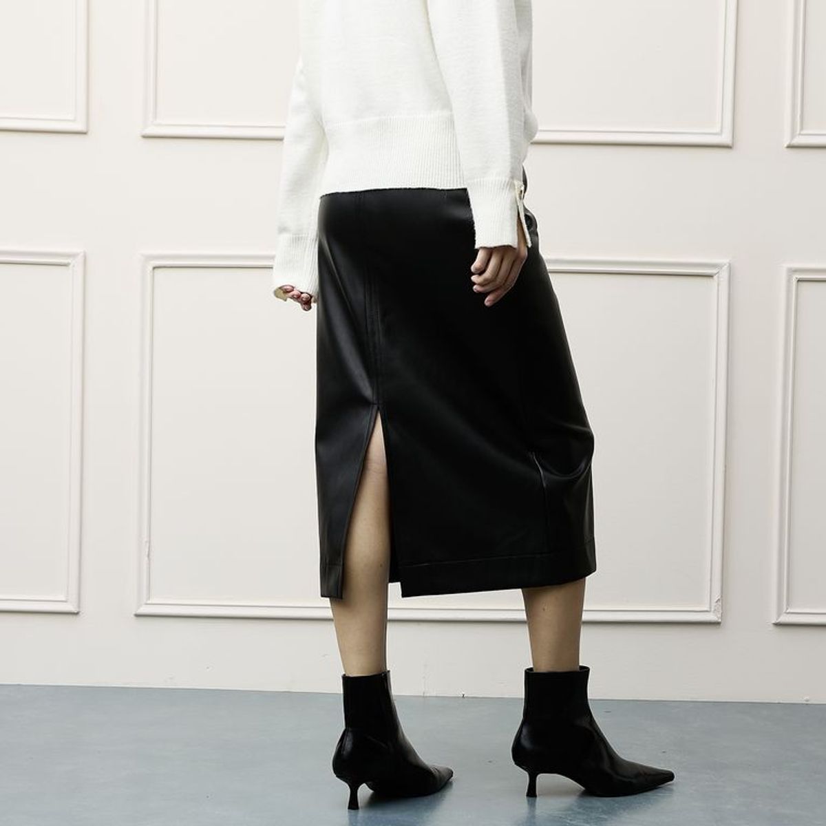 BASEMENT - Falda Midi Mujer Efecto cuero Basement