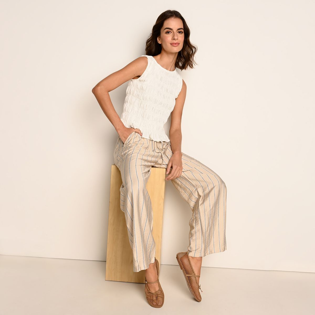 UNIVERSITY CLUB - Pantalón Wide Leg Mujer Tiro Medio University Club