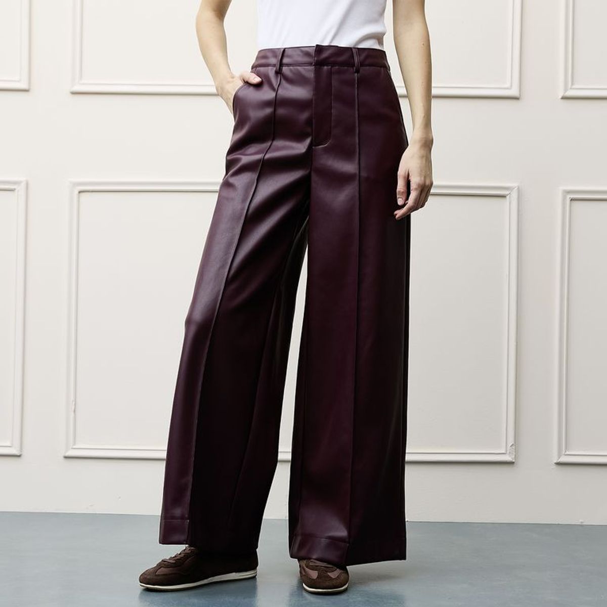 BASEMENT - Pantalón Wide Leg Mujer Efecto Cuero Basement