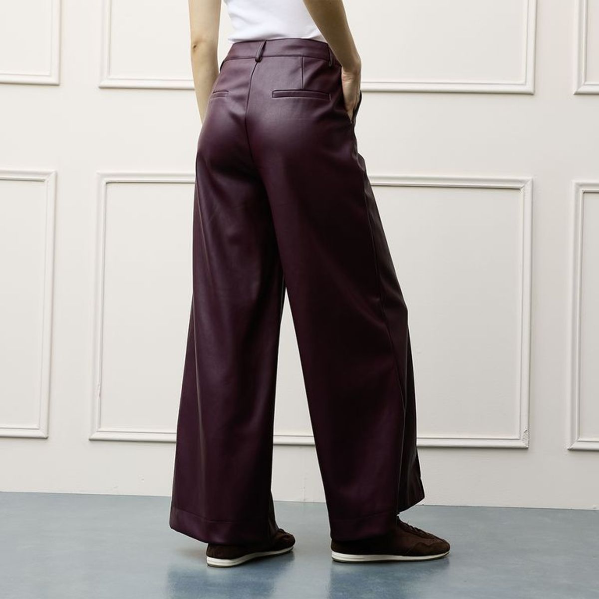 BASEMENT - Pantalón Wide Leg Mujer Efecto Cuero Basement
