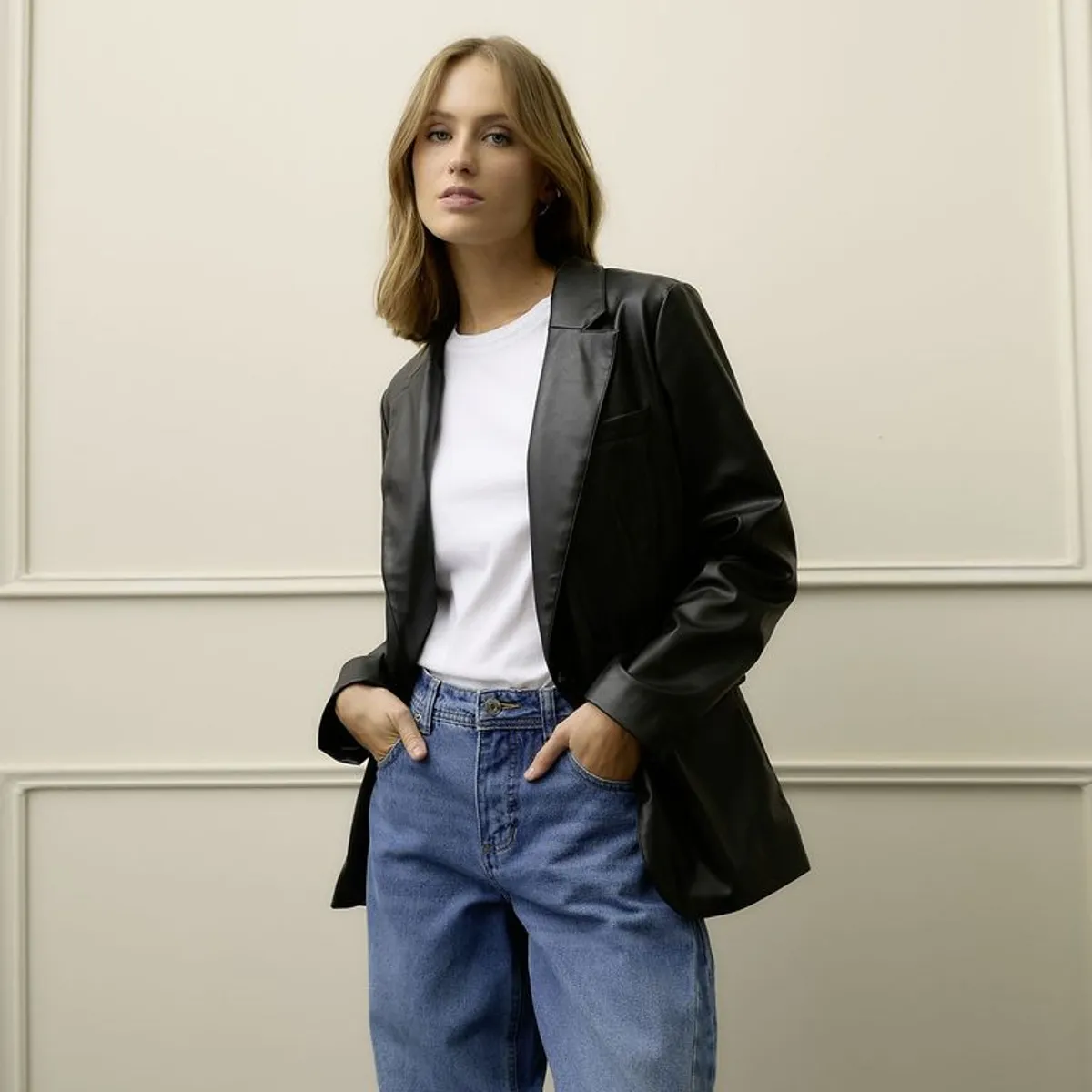 BASEMENT - Blazer Mujer Efecto cuero Basement