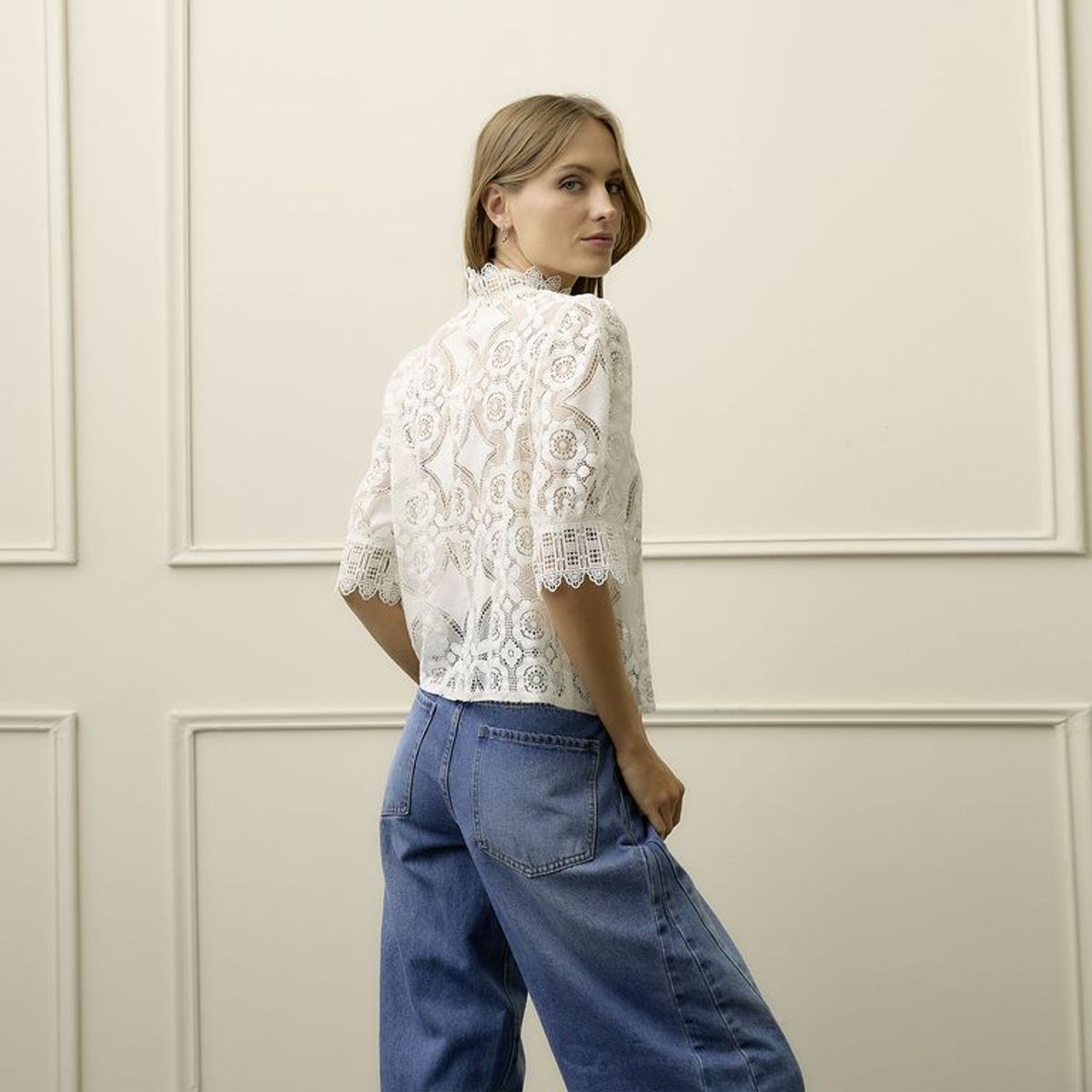 BASEMENT - Blusa Mujer con Encaje Manga 3/4 de Algodón Basement