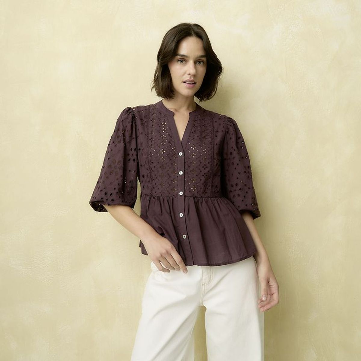 UNIVERSITY CLUB - Blusa Mujer Ojalillo Manga 3/4 de Algodón University Club