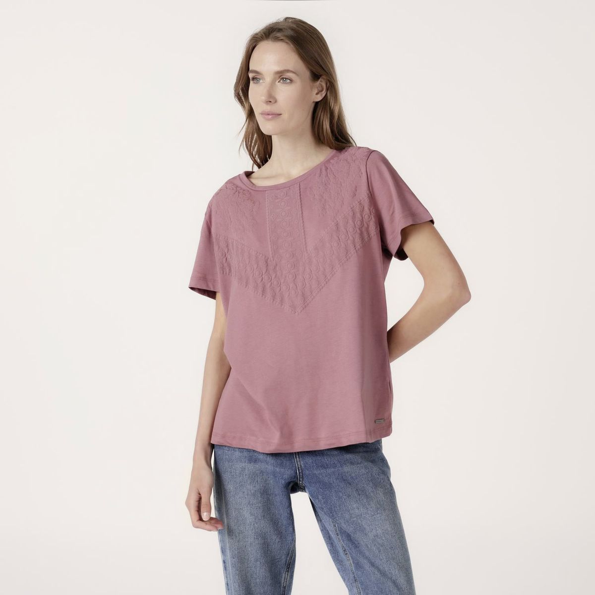 NEWPORT - Camiseta Mujer Bordado Manga Corta De Algodón Newport